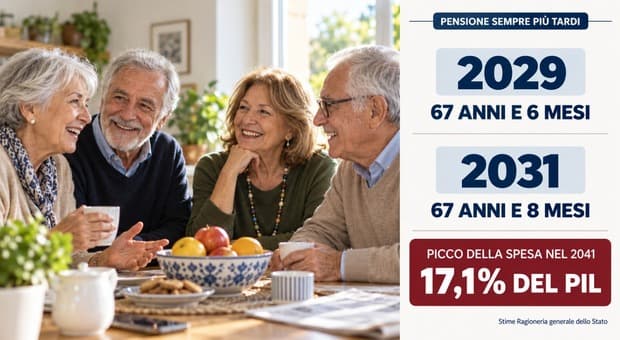  Pensioni, età di uscita sempre più alta: vecchiaia a 67 anni e 6 mesi nel 2029 e, anticipata a 43 anni e 4 mesi di contributi 