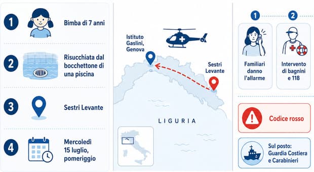  Sestri Levante, bambina di 11 anni risucchiata dal bocchettone della piscina: ricoverata in codice rosso, è gravissima 