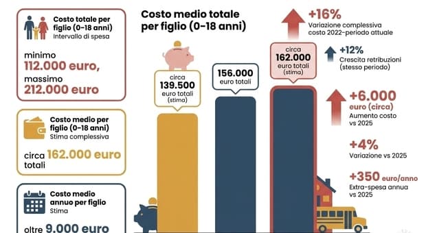  Figli, quanto costano davvero? Il conto cresce: olttre 162mila euro fino ai 18 anni, in un anno +4% 