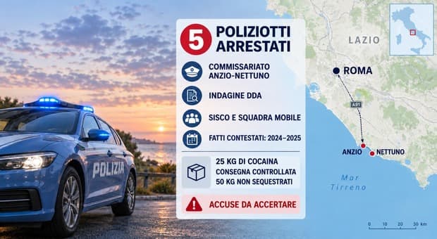  Arrestati 5 poliziotti del commissariato di Anzio-Nettuno. «Traffico di sostanze stupefacenti e omesso sequestro di 50 kg di cocaina» 