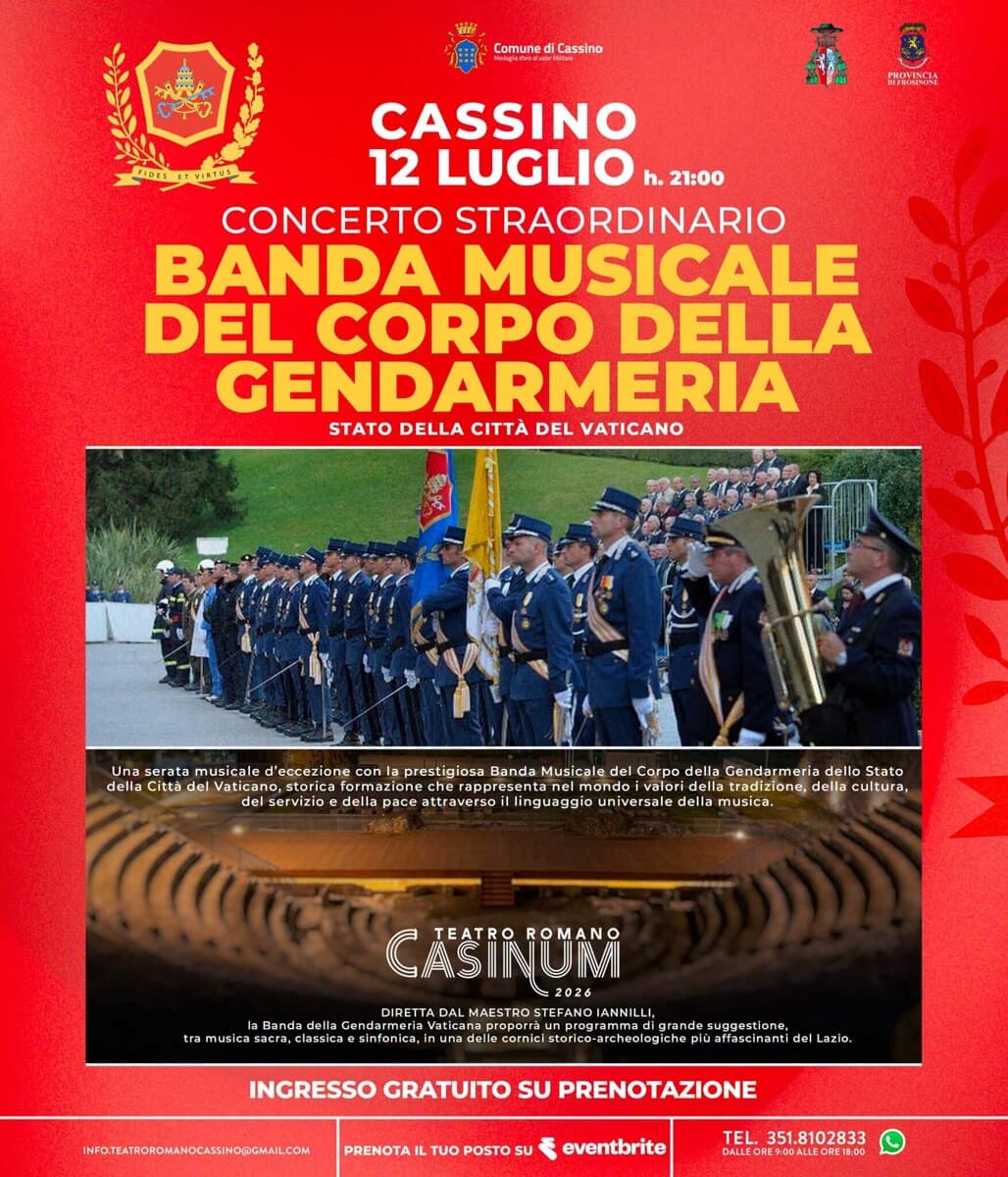 Cassino, concerto della banda musicale del corpo della Gendarmeria dello Stato di Città del Vaticano
