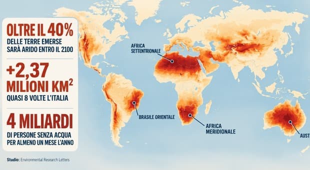  Entro il 2100 il 40% della Terra diventerà arido: dall'Australia al Brasile, la mappa delle aree più colpite 