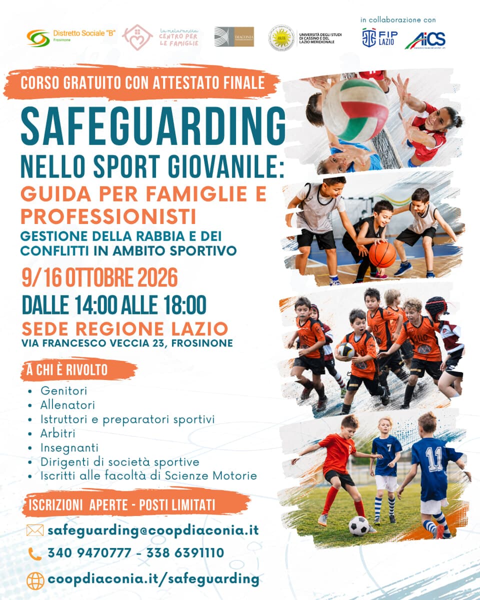 Gestire rabbia e conflitti nello sport giovanile: a Frosinone un corso gratuito sul Safeguarding