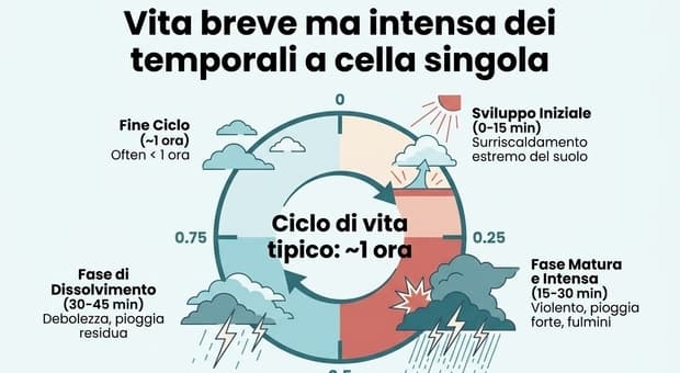 Ondata di caldo per altri 10 giorni ma con temporali «a cella singola»: ecco perché piove solo in alcune zone (anche vicine) 