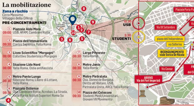  Corteo a Roma, attesi 20mila manifestanti: partenza da piazza dei Cinquecento. Allerta sui raduni dei centri social 