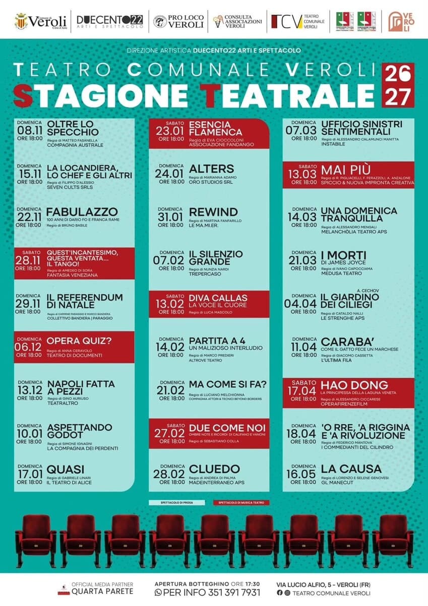 Il Teatro Comunale Veroli sta per alzare ufficialmente il sipario sulla Stagione Teatrale 2026/2027