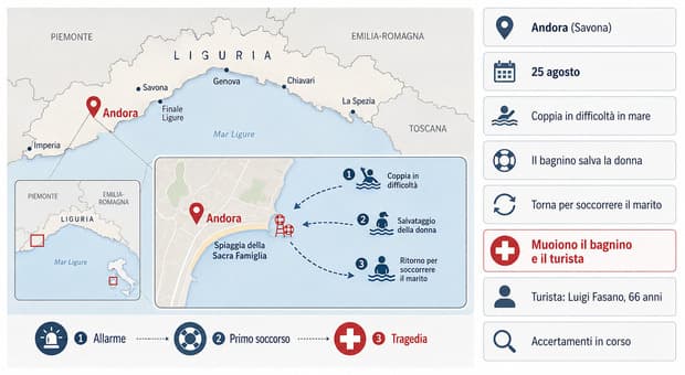  Bagnino annega in mare con il turista che stava cercando di salvare. Tragedia ad Andora, in Liguria 