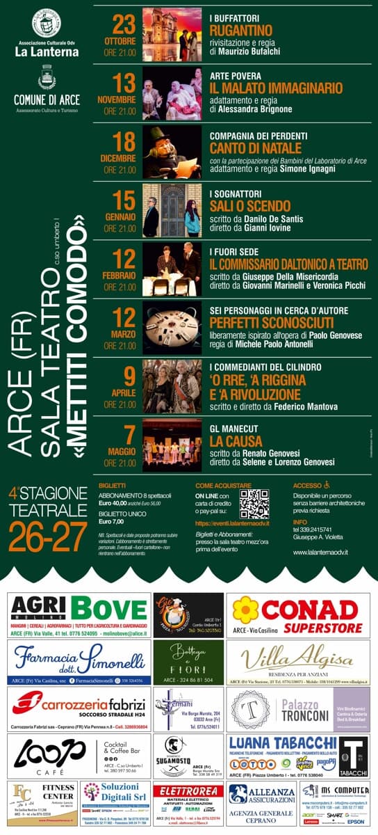 Arce, stagione teatrale 2026-27 "Mettiti comodo"