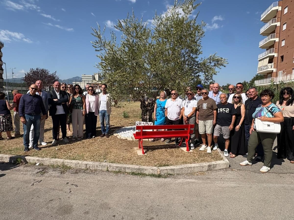 Frosinone, restaurata la panchina rossa della Uil: un luogo di memoria contro violenza e discriminazioni