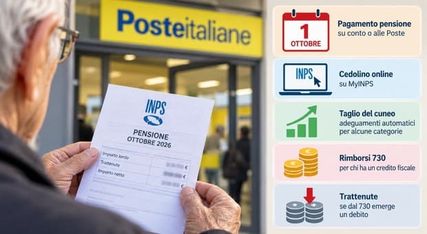  Pensioni ottobre 2026, gli aumenti e il calendario dei pagamenti: cosa cambia tra rimborsi 730 e arretrati 