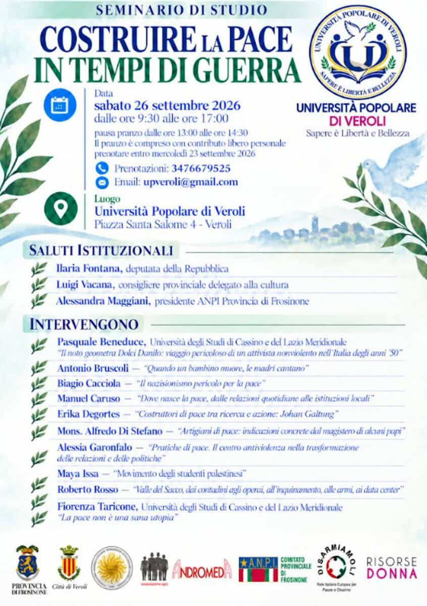 Veroli, seminario di studio “Costruire la pace in tempi di guerra”