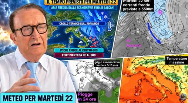  Meteo, Giuliacci: «Fronte freddo dalla Groenlandia, da oggi crollano le temperature. Piogge e temporali, ecco dove» 