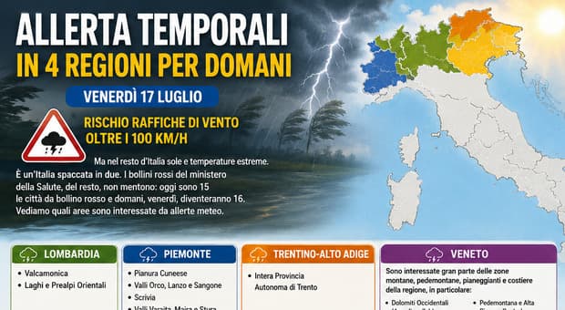 Allerte meteo domani per forti temporali in quattro regioni: ecco dove e quanto dura, l'avviso della Protezione Civile 