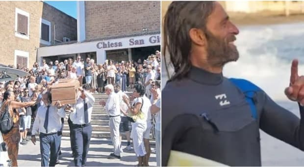  Alessio Fantozzi, il funerale e l'addio al "leone del Banzai". Lacrime, applausi e ricordi: «Ciao maestro di onda» 