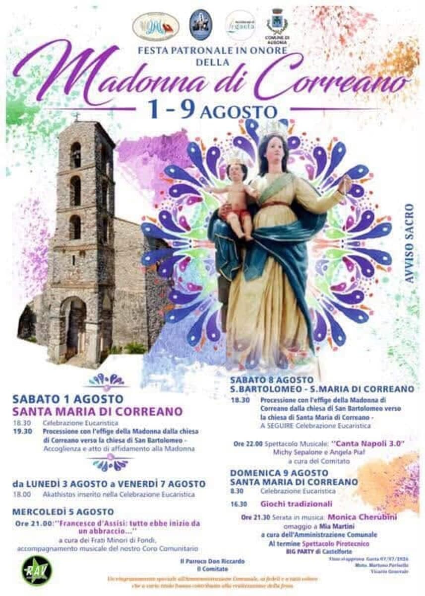 Ausonia, festa della Madonna di Correano 2026