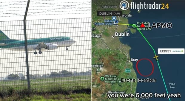  Irlanda, pilota della Aer Lingus avvista un «grande drone» in volo sulla baia di Dublino: allerta a 6.000 piedi 