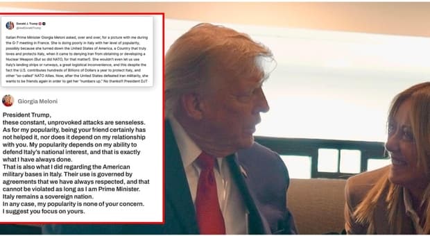  Trump: «Meloni vuole tornare mia amica per risalire nei sondaggi». La premier: «La mia popolarità non è affar suo, pensi alla sua» 