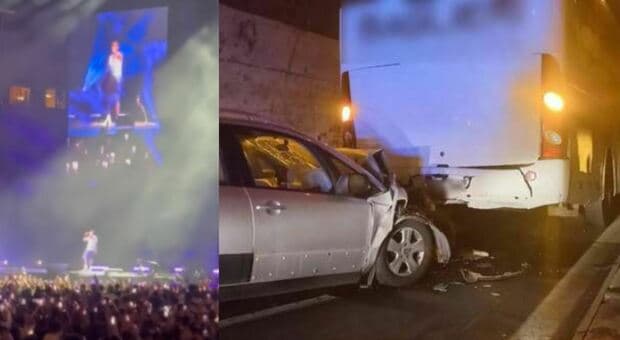  Concerto di Geolier finisce nel dramma, bus pieno di spettatori fermo in galleria centrato da un auto: muore papà in macchina con la figlia 