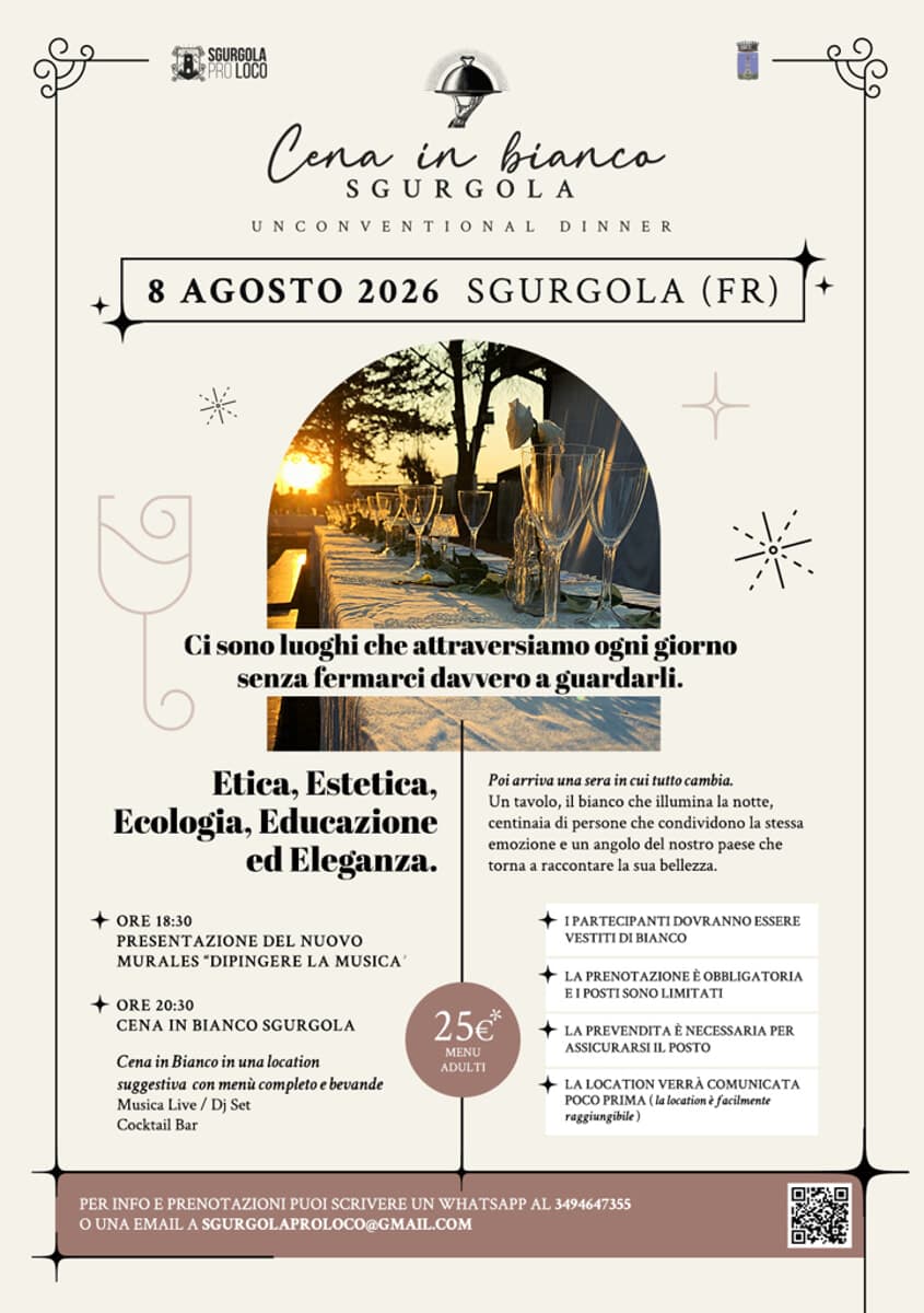Sgurgola, cena in bianco - unconventional dinner 2026
