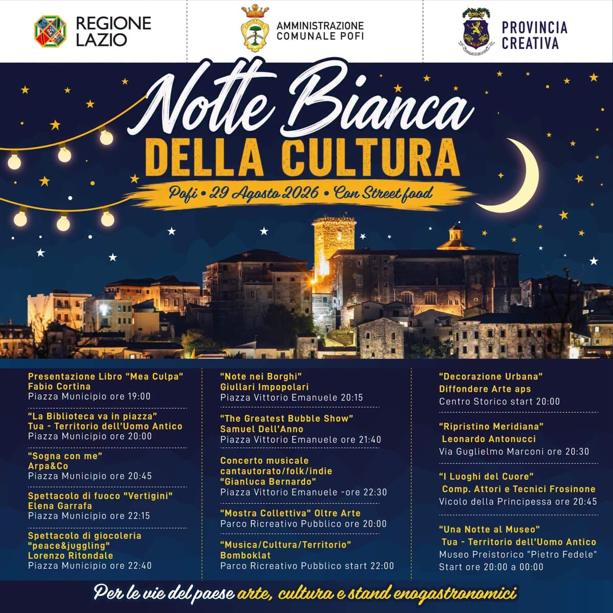 Pofi, notte bianca della cultura 2026
