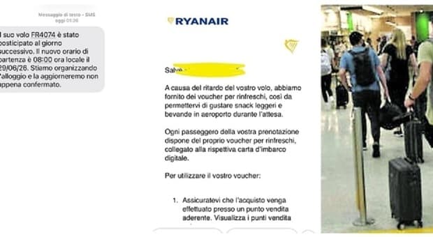  Volo Ryanair rinviato, notte in aeroporto per i viaggiatori: niente hotel ma un voucher di 4 euro per "il rinfresco" 