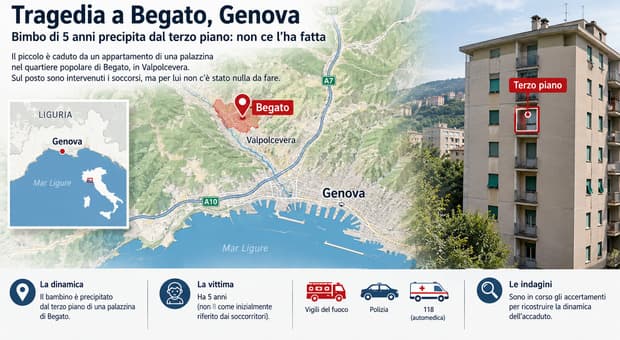  Bimbo di 5 anni precipita dalla finestra al terzo piano e muore, la tragedia a Genova 
