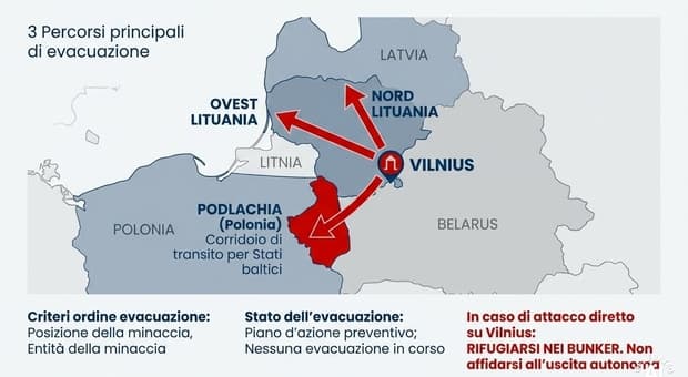  Lituania, allerta attacco russo: pronto piano di evacuazione. Popolazione trasferita in Polonia dal corridoio in Podlachia 
